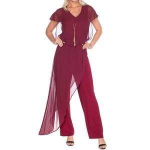 NEW LAST TANGO jumpsuit with chiffon overlay in burgundy